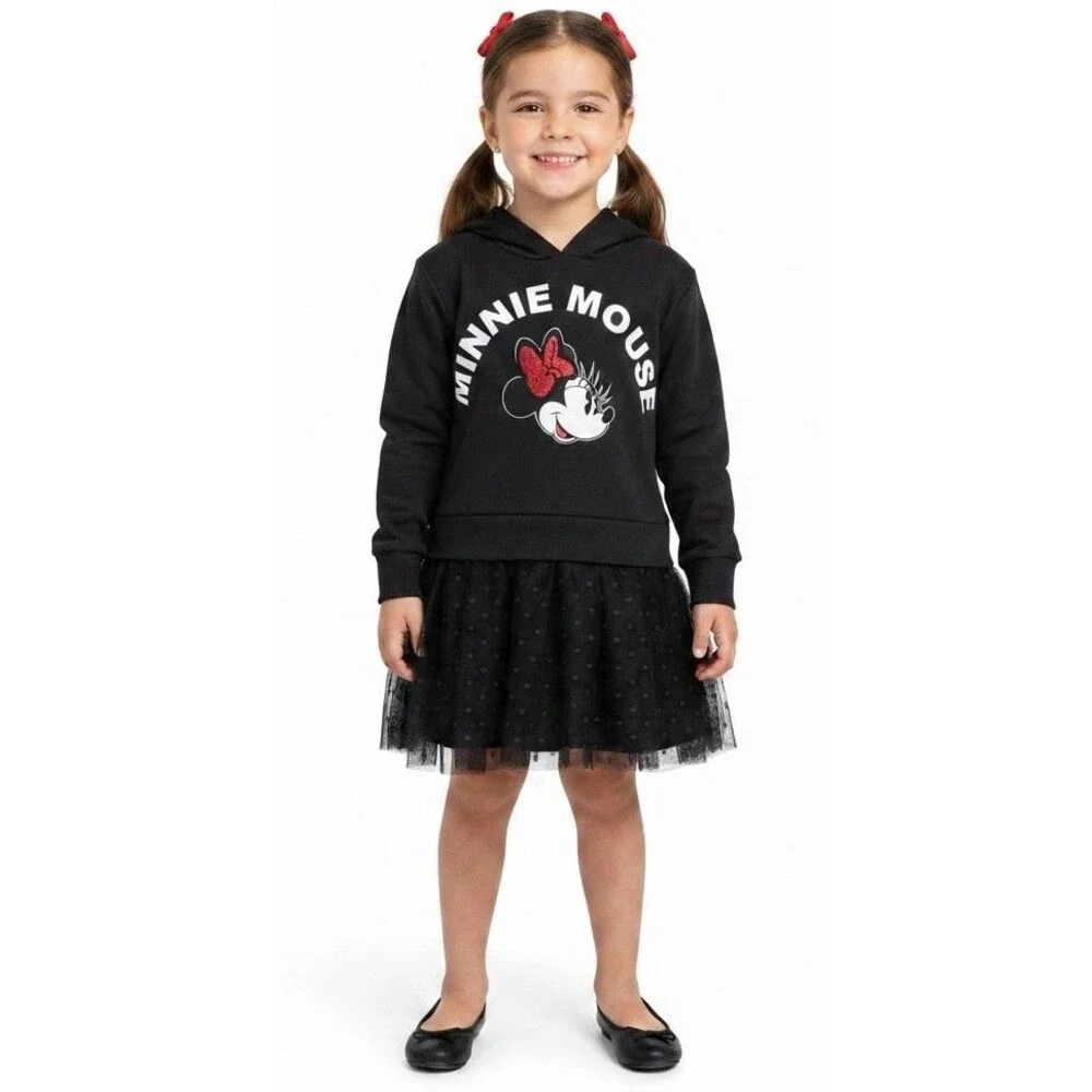 Disney Junior's Girl's Minnie Mouse Hooded Tutu Dress Long Sleeve Size 4T Black
